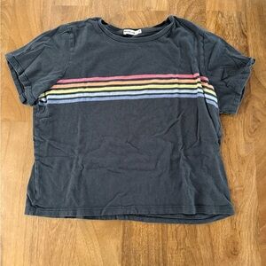 Marine Layer Washed Black Rainbow Graphic Crew Short Sleeve Cropped Shirt